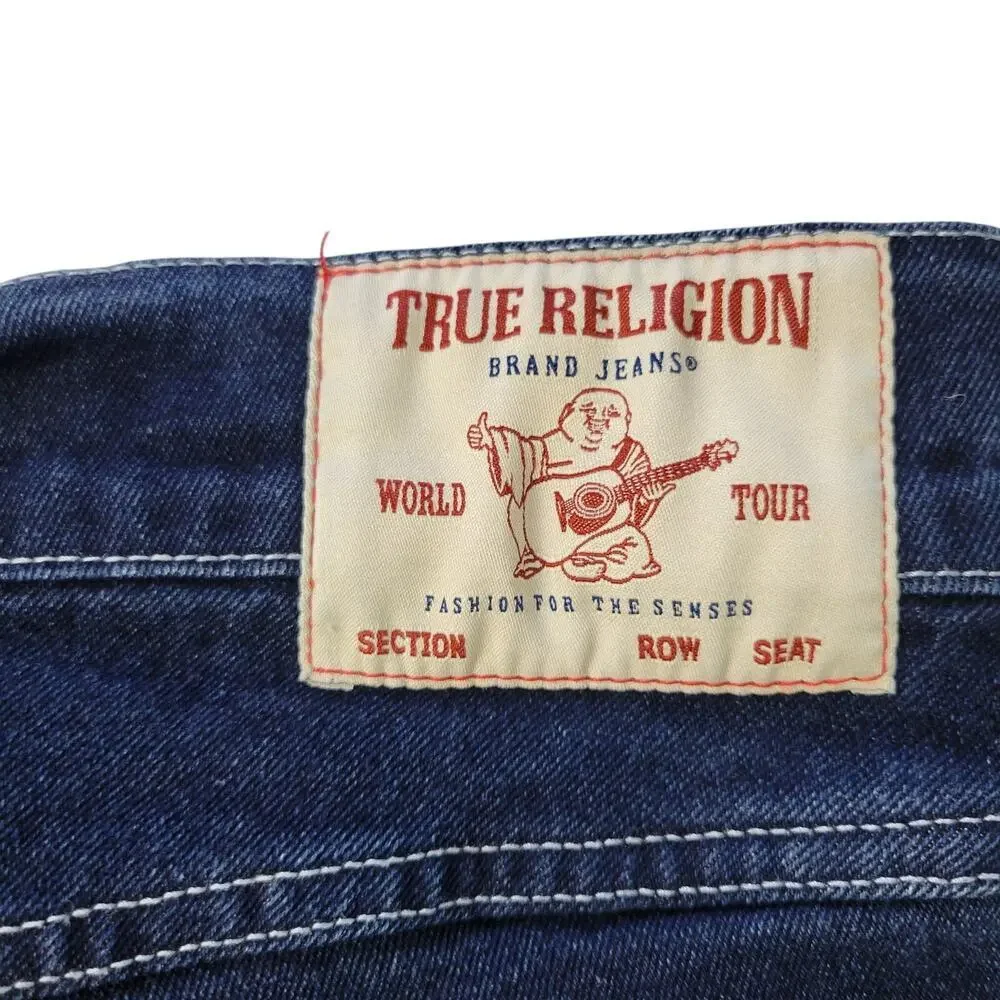 True Religion Jeans 36x31 Geno Relaxed Slim Dark Wash Stretch Flap Thick Stitch